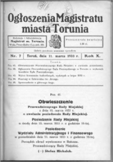 Ogłoszenia Magistratu Miasta Torunia 1933, R. 10, nr 7