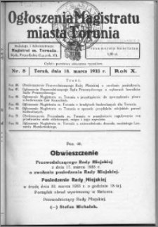 Ogłoszenia Magistratu Miasta Torunia 1933, R. 10, nr 8