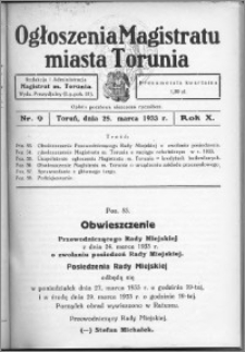 Ogłoszenia Magistratu Miasta Torunia 1933, R. 10, nr 9