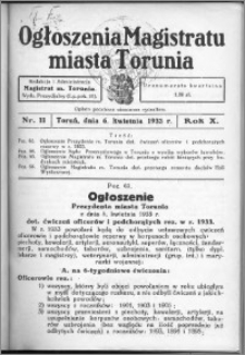 Ogłoszenia Magistratu Miasta Torunia 1933, R. 10, nr 11