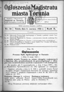 Ogłoszenia Magistratu Miasta Torunia 1933, R. 10, nr 18