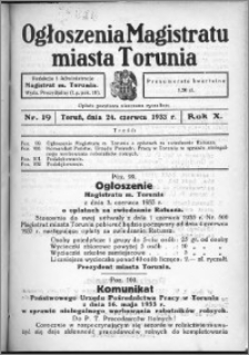 Ogłoszenia Magistratu Miasta Torunia 1933, R. 10, nr 19