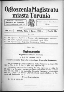 Ogłoszenia Magistratu Miasta Torunia 1933, R. 10, nr 20