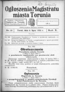Ogłoszenia Magistratu Miasta Torunia 1933, R. 10, nr 21