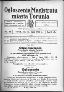 Ogłoszenia Magistratu Miasta Torunia 1933, R. 10, nr 22