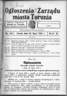 Ogłoszenia Zarządu Miasta Torunia 1933, R. 10, nr 23