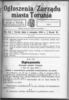 Ogłoszenia Zarządu Miasta Torunia 1933, R. 10, nr 24