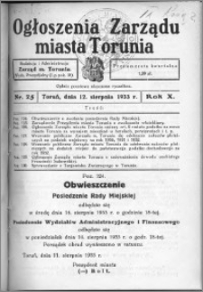 Ogłoszenia Zarządu Miasta Torunia 1933, R. 10, nr 25