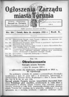 Ogłoszenia Zarządu Miasta Torunia 1933, R. 10, nr 26