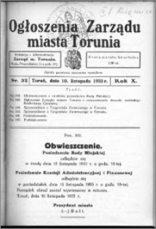 Ogłoszenia Zarządu Miasta Torunia 1933, R. 10, nr 32