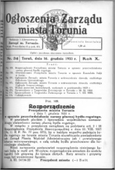 Ogłoszenia Zarządu Miasta Torunia 1933, R. 10, nr 34