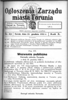 Ogłoszenia Zarządu Miasta Torunia 1933, R. 10, nr 35