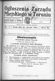 Ogłoszenia Zarządu Miejskiego w Toruniu 1934, R. 11, nr 2