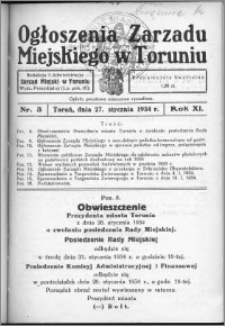 Ogłoszenia Zarządu Miejskiego w Toruniu 1934, R. 11, nr 3