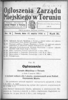 Ogłoszenia Zarządu Miejskiego w Toruniu 1934, R. 11, nr 9