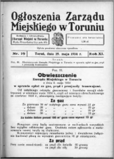 Ogłoszenia Zarządu Miejskiego w Toruniu 1934, R. 11, nr 19