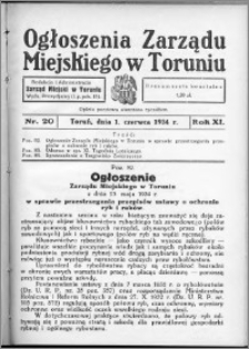 Ogłoszenia Zarządu Miejskiego w Toruniu 1934, R. 11, nr 20