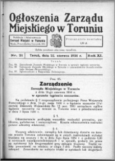 Ogłoszenia Zarządu Miejskiego w Toruniu 1934, R. 11, nr 21