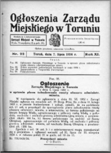 Ogłoszenia Zarządu Miejskiego w Toruniu 1934, R. 11, nr 22