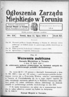 Ogłoszenia Zarządu Miejskiego w Toruniu 1934, R. 11, nr 23