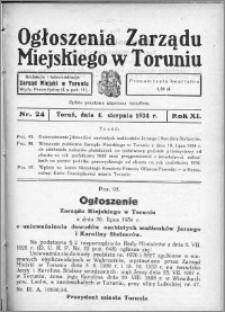 Ogłoszenia Zarządu Miejskiego w Toruniu 1934, R. 11, nr 24