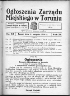 Ogłoszenia Zarządu Miejskiego w Toruniu 1934, R. 11, nr 25