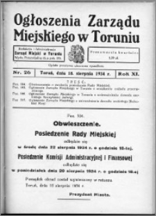 Ogłoszenia Zarządu Miejskiego w Toruniu 1934, R. 11, nr 26