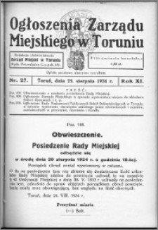 Ogłoszenia Zarządu Miejskiego w Toruniu 1934, R. 11, nr 27