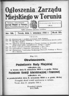 Ogłoszenia Zarządu Miejskiego w Toruniu 1934, R. 11, nr 28