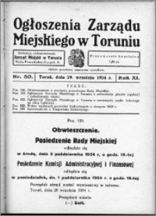 Ogłoszenia Zarządu Miejskiego w Toruniu 1934, R. 11, nr 30