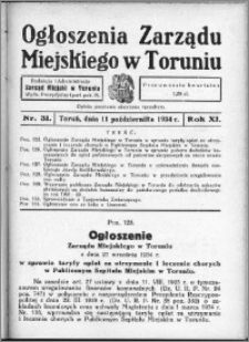 Ogłoszenia Zarządu Miejskiego w Toruniu 1934, R. 11, nr 31