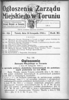 Ogłoszenia Zarządu Miejskiego w Toruniu 1934, R. 11, nr 35