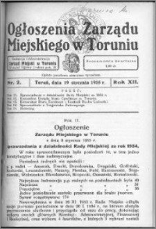Ogłoszenia Zarządu Miejskiego w Toruniu 1935, R. 12, nr 2