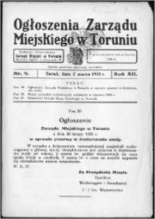Ogłoszenia Zarządu Miejskiego w Toruniu 1935, R. 12, nr 9