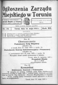 Ogłoszenia Zarządu Miejskiego w Toruniu 1935, R. 12, nr 19