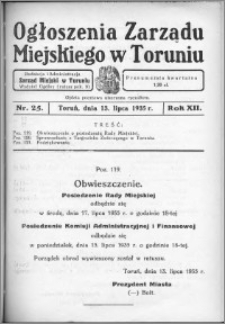 Ogłoszenia Zarządu Miejskiego w Toruniu 1935, R. 12, nr 25