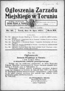 Ogłoszenia Zarządu Miejskiego w Toruniu 1935, R. 12, nr 26