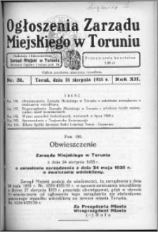 Ogłoszenia Zarządu Miejskiego w Toruniu 1935, R. 12, nr 31