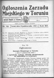 Ogłoszenia Zarządu Miejskiego w Toruniu 1935, R. 12, nr 35