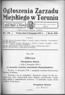 Ogłoszenia Zarządu Miejskiego w Toruniu 1935, R. 12, nr 38
