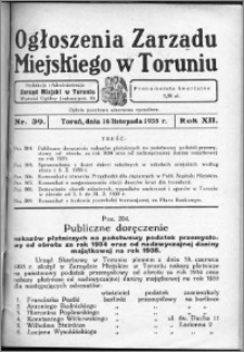 Ogłoszenia Zarządu Miejskiego w Toruniu 1935, R. 12, nr 39