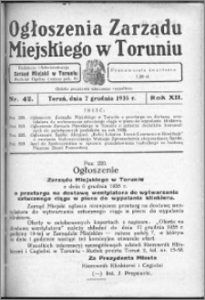 Ogłoszenia Zarządu Miejskiego w Toruniu 1935, R. 12, nr 42