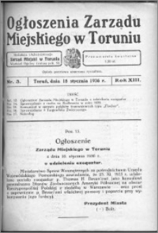 Ogłoszenia Zarządu Miejskiego w Toruniu 1936, R. 13, nr 3