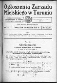 Ogłoszenia Zarządu Miejskiego w Toruniu 1936, R. 13, nr 4