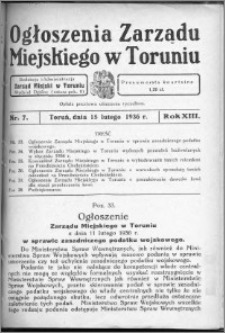 Ogłoszenia Zarządu Miejskiego w Toruniu 1936, R. 13, nr 7