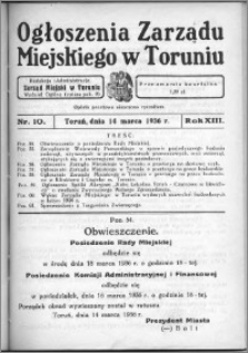Ogłoszenia Zarządu Miejskiego w Toruniu 1936, R. 13, nr 10
