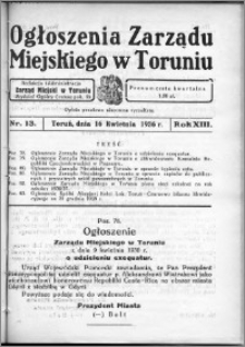 Ogłoszenia Zarządu Miejskiego w Toruniu 1936, R. 13, nr 13