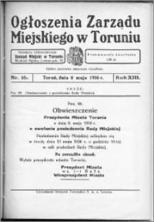 Ogłoszenia Zarządu Miejskiego w Toruniu 1936, R. 13, nr 16