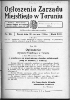 Ogłoszenia Zarządu Miejskiego w Toruniu 1936, R. 13, nr 23