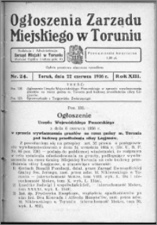 Ogłoszenia Zarządu Miejskiego w Toruniu 1936, R. 13, nr 24